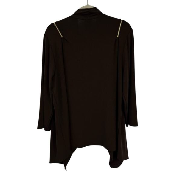 Chicos Travelers 3 Cardigan Brown Zipper Accent 3/4 Sleeve Open Cascading Front - Picture 2 of 6
